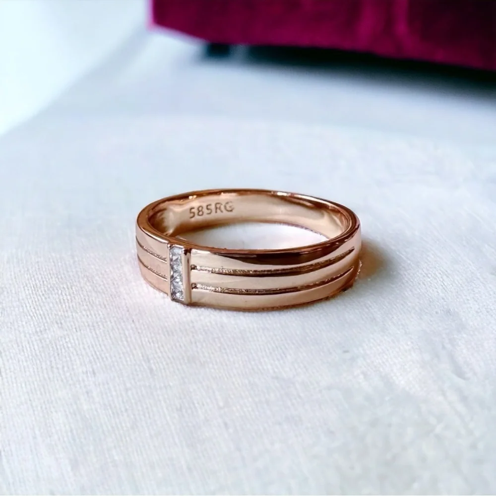NEW 585 Rose Gold-Plated Multi-Band Fused Ring With Cubic Zirconia Accents